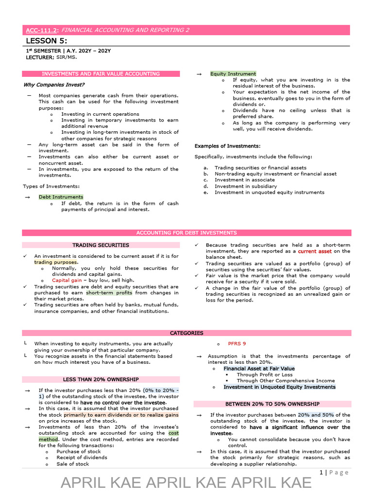 Investments and Fair Value Accounting | PDF | Investing | Equity (Finance)