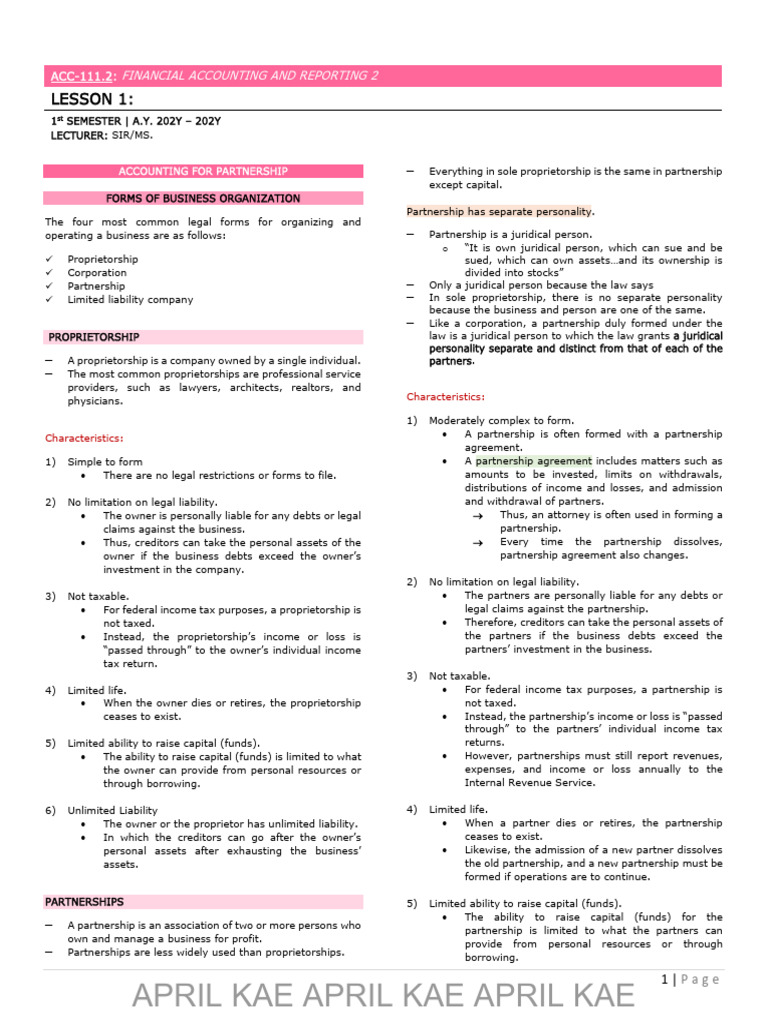 Accounting For Partnership | PDF | Partnership | Debits And Credits