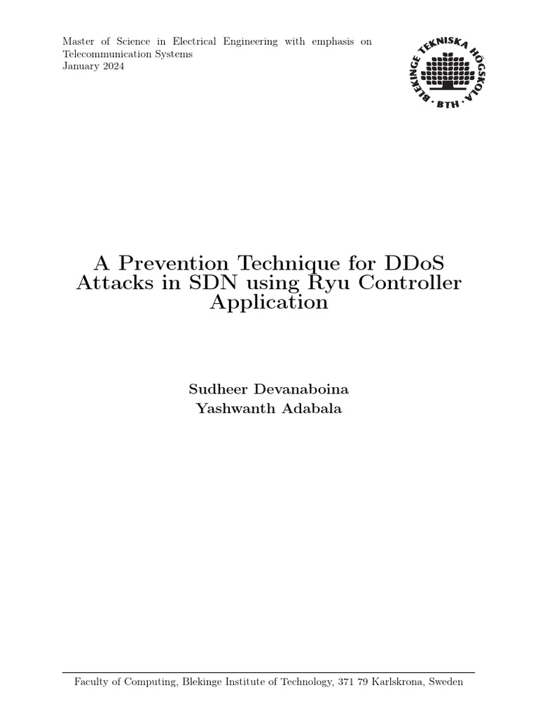 A prevention Tecnique for DDos attacks in SDN | PDF | Computer Network ...