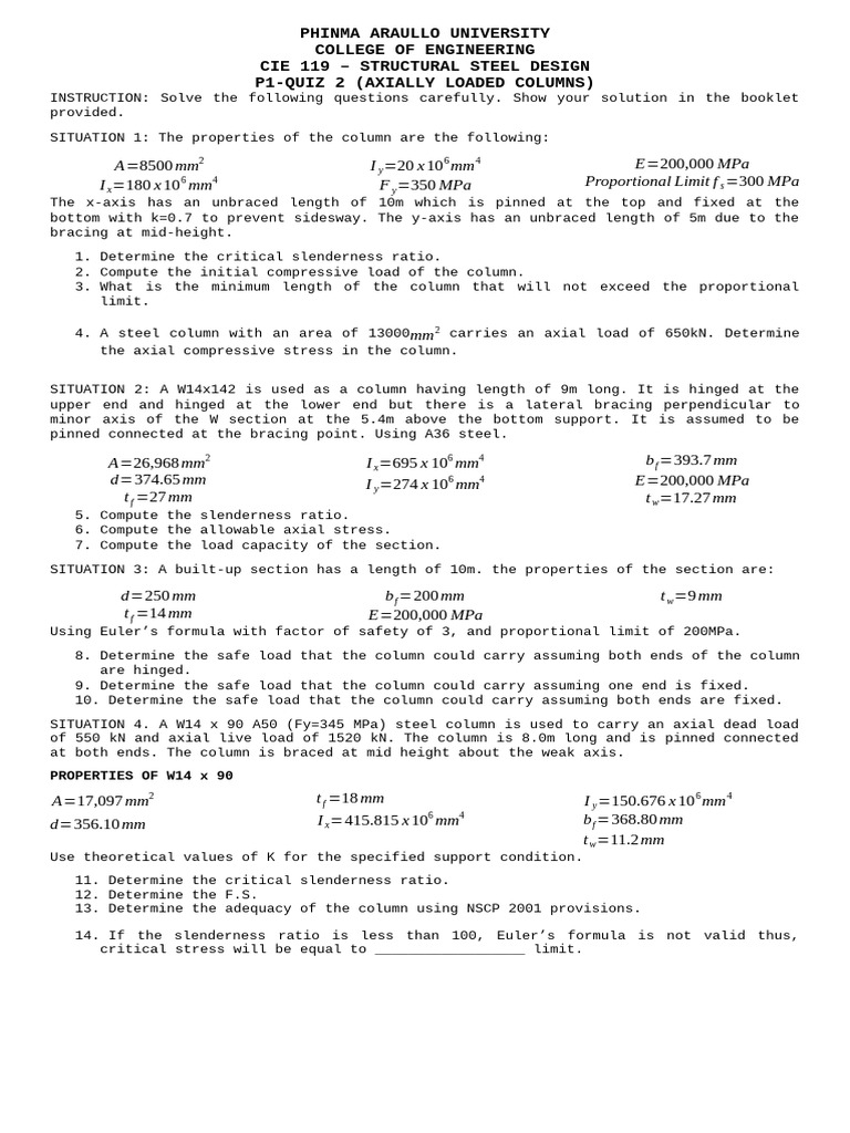 Structural Steel Design Quiz P1 | PDF | Column | Stress (Mechanics)