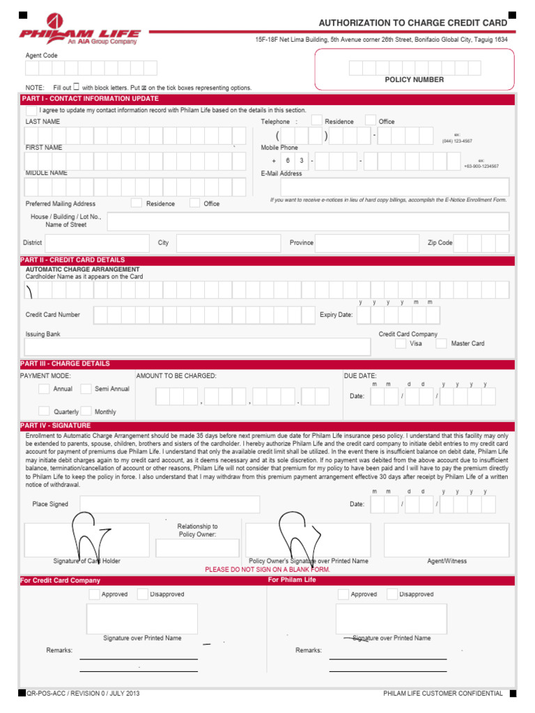 Philam Life Automatic Charge Enrollment Form | PDF | Credit Card ...
