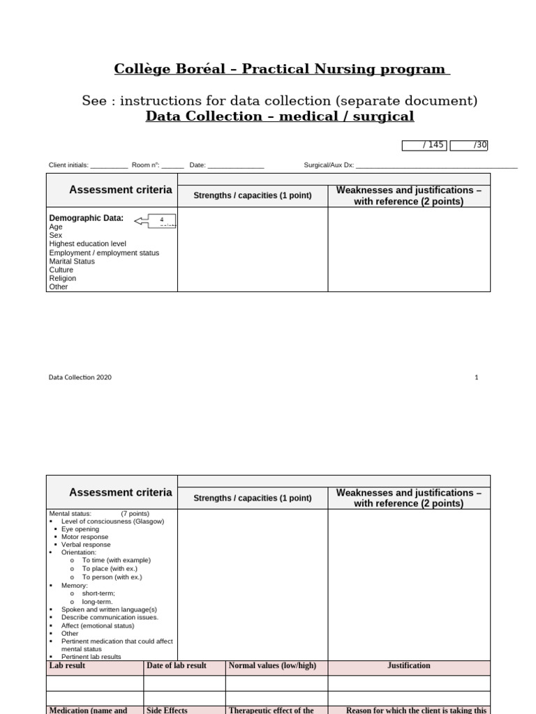 Practical Nursing Data Collection Guide | PDF | Medical Specialties ...