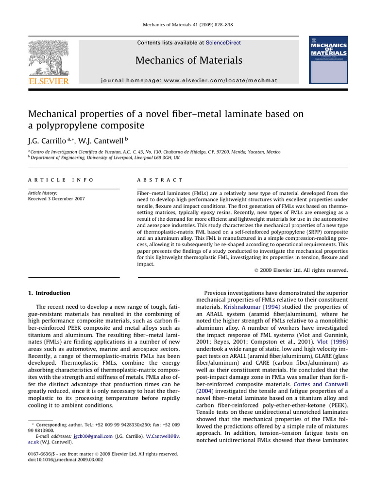2009-Carrillo-Mechanical Properties of A Novel Fiber-Metal Laminate ...