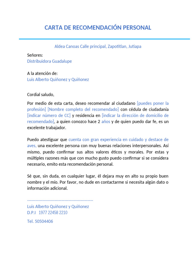 Carta de Recomendación Personal | PDF