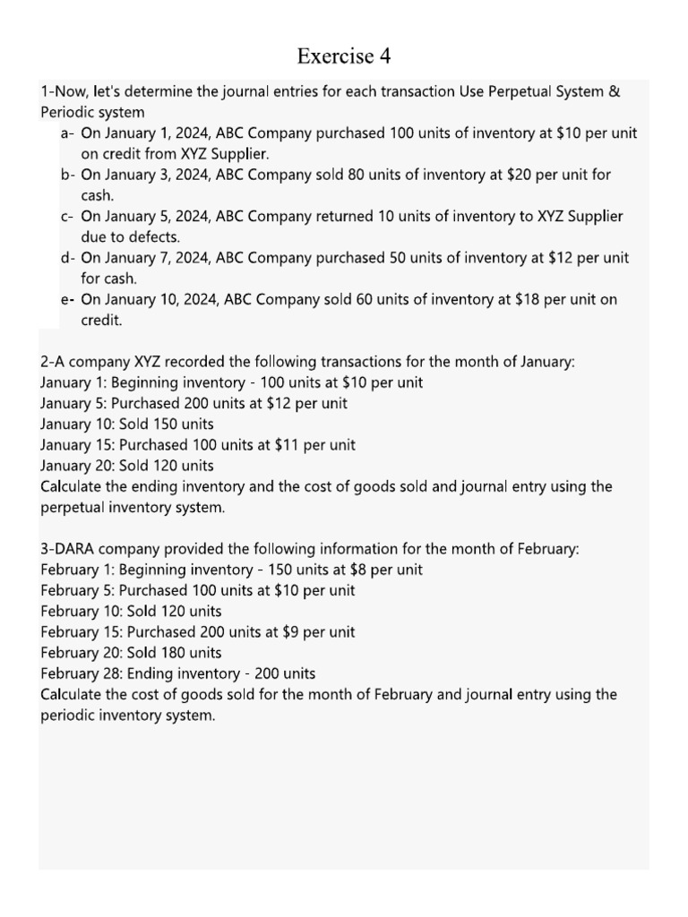 Exercise For 4-Valuation of Inventories | PDF
