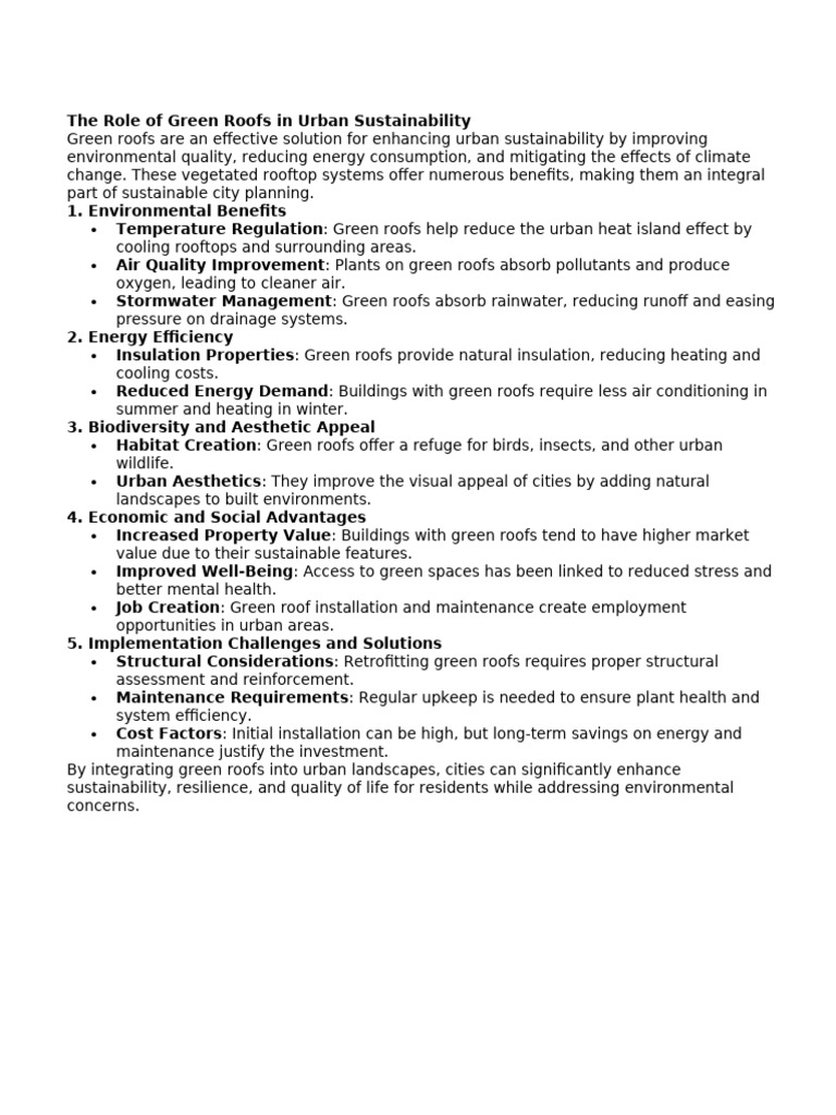 The Role of Green Roofs in Urban Sustainability | PDF