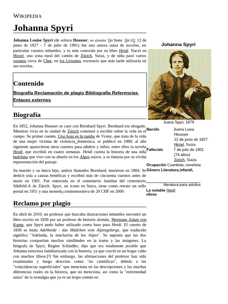 Biografía de Johanna Spyri | PDF