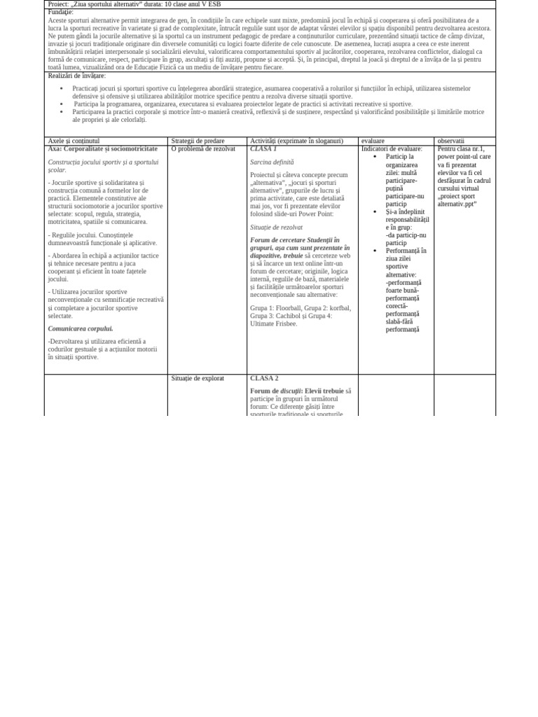 Proiect de Sporturi Alternative | PDF