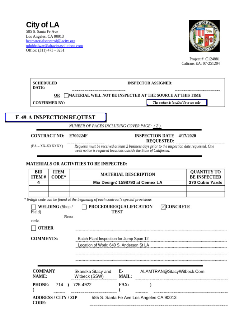 Material Inspection Request Form | PDF