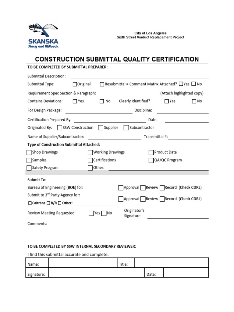 Sixth Street Viaduct Submittal Certification | PDF