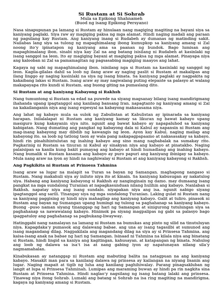 Si Rustam At Si Sohrab Pdf