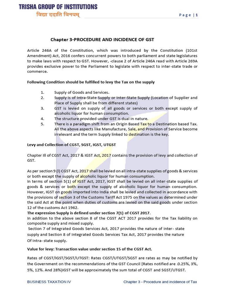 UNIT - 3 GST Procedure & Incidence of GST | PDF | Taxes | Value Added Tax