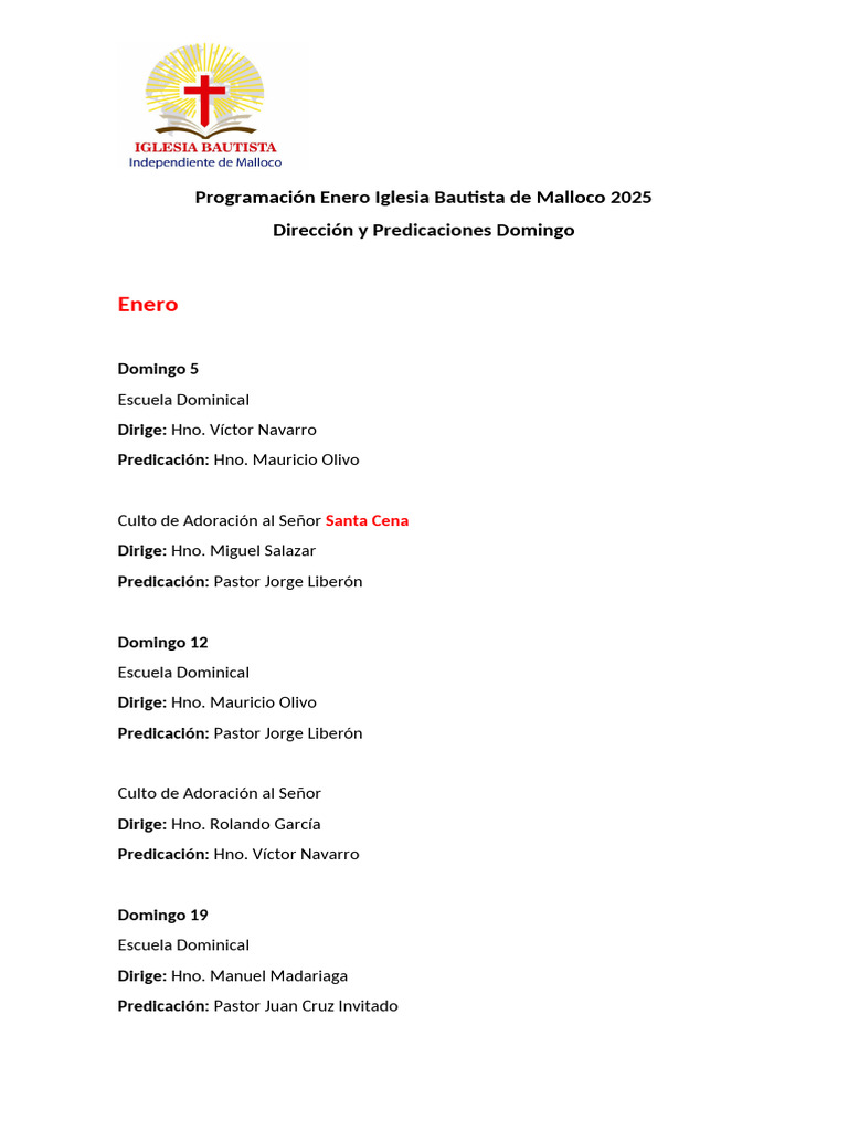 Programación Dominical Enero 2025 | PDF