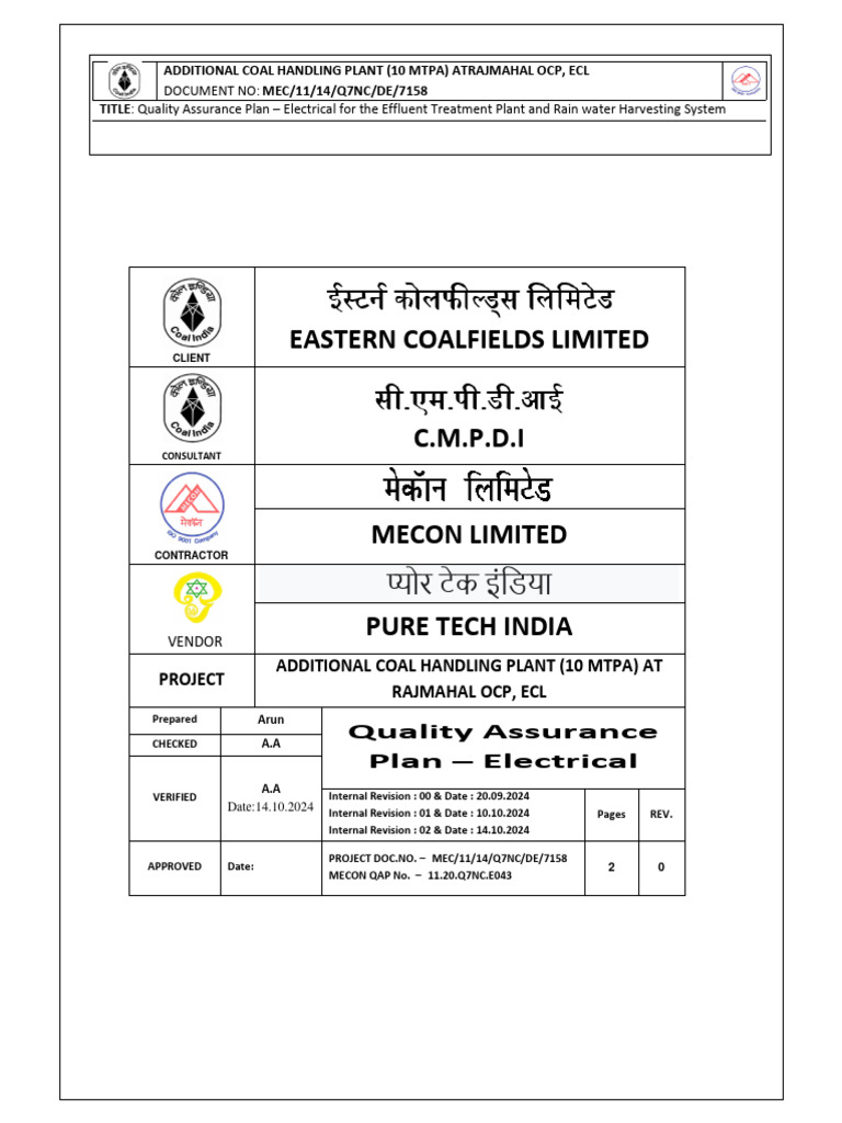 Electrical Quality Assurance Plan for ETP | PDF