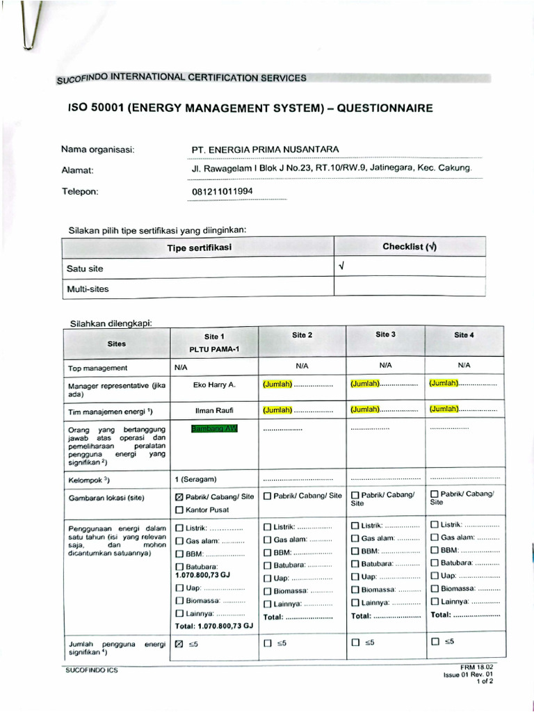 Questionnaire ISO 50001 SICS | PDF