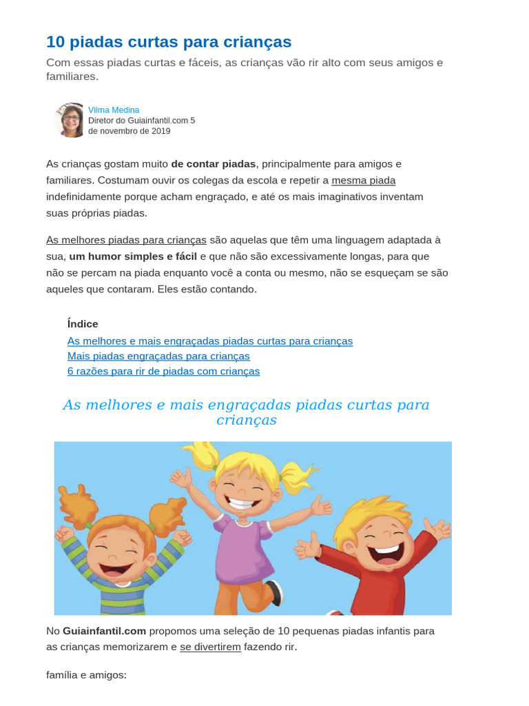 10 Piadas Curtas Para Crianças Pdf Pdf Piadas Sorriso