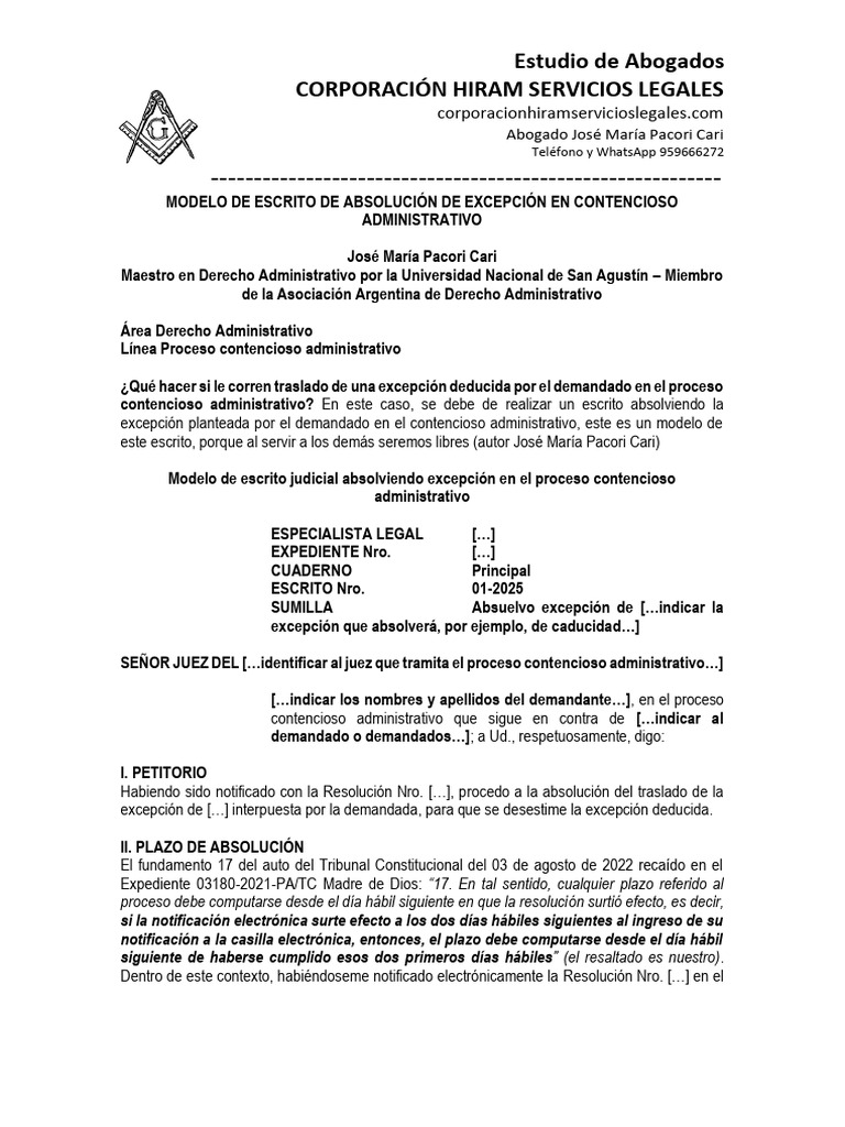 Modelo de Escrito de Absolución | PDF | Justicia | Crimen y violencia