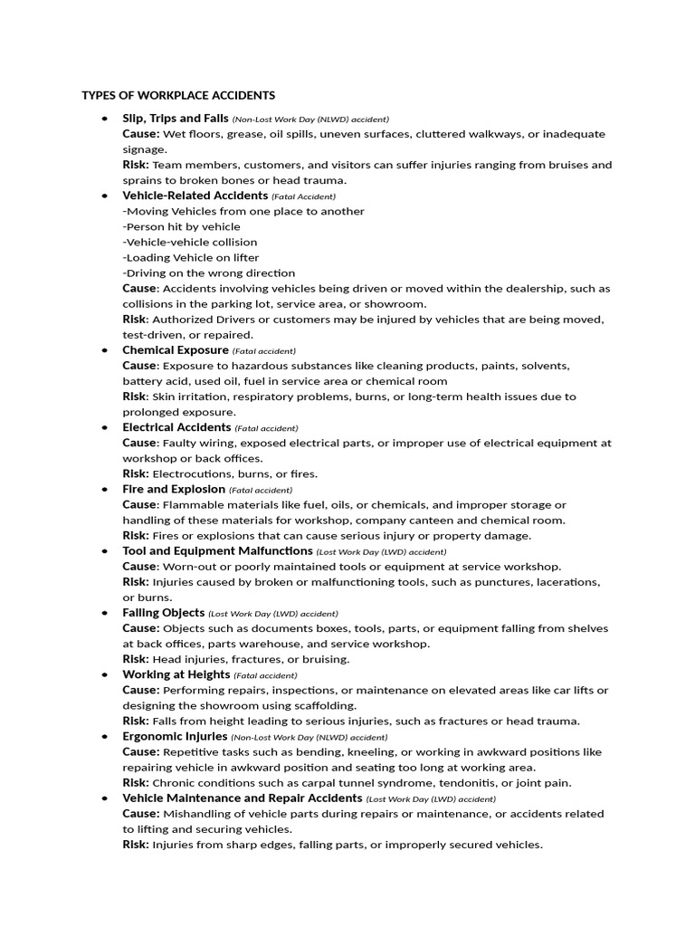 Common Workplace Accident Types Pdf Traffic Collision Burn