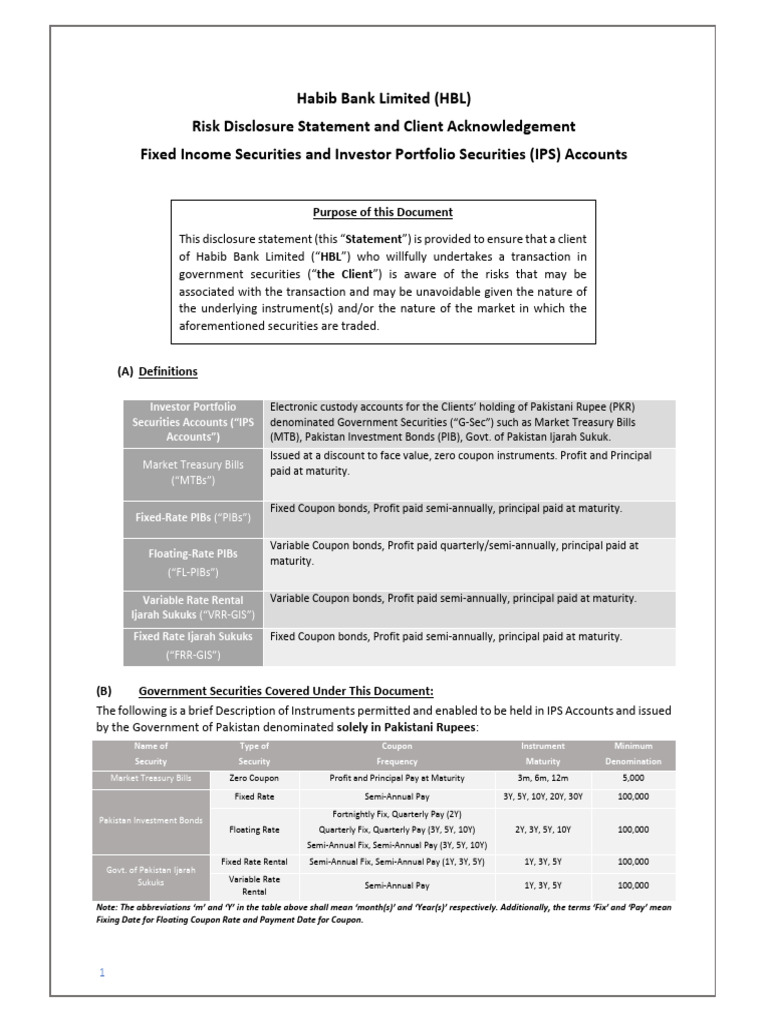 HBL Risk Disclosure for IPS Accounts | PDF | Interest | Securities ...