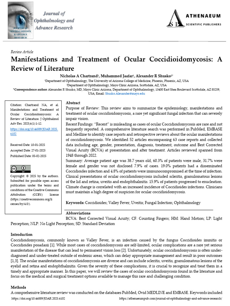 Manifestations and Treatment of Ocular Coccidioidomycosis A Review of ...