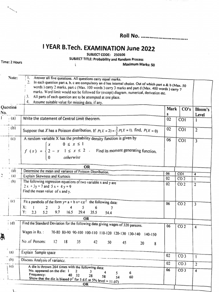 Solution 250106 Probability and Randon Process | PDF