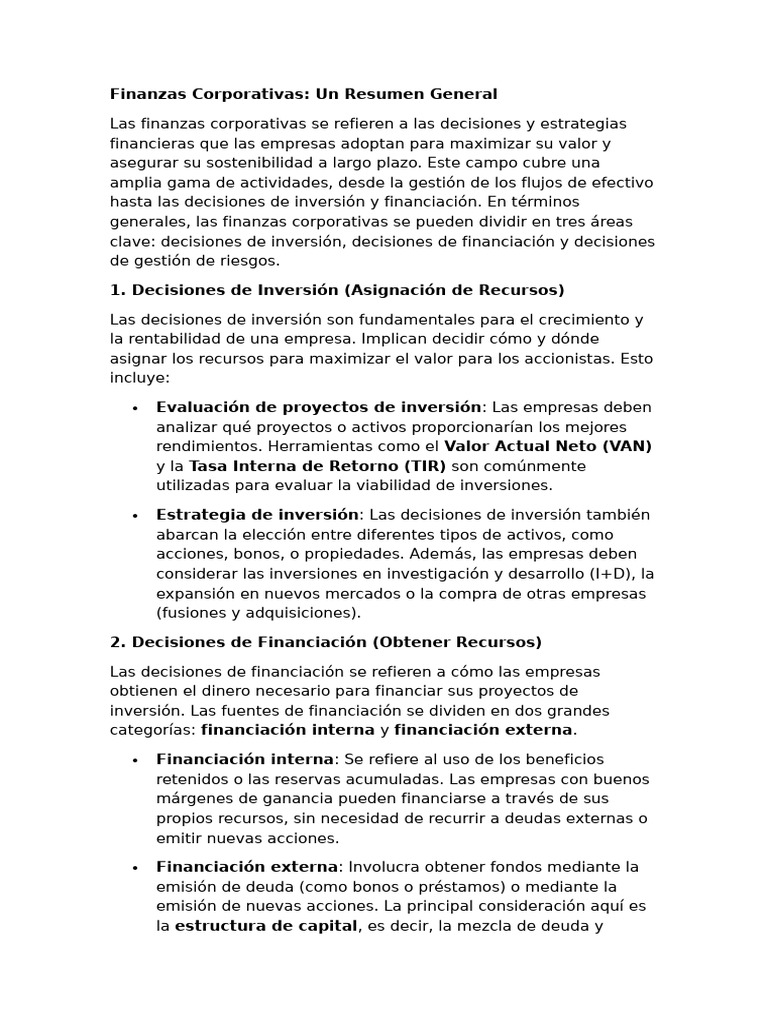 Finanzas Corporativas: Claves y Estrategias | PDF | Compartir (Finanzas ...