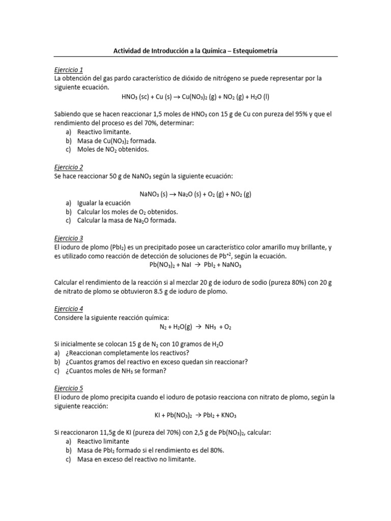 Ejercicios de Estequiometría en Química | PDF
