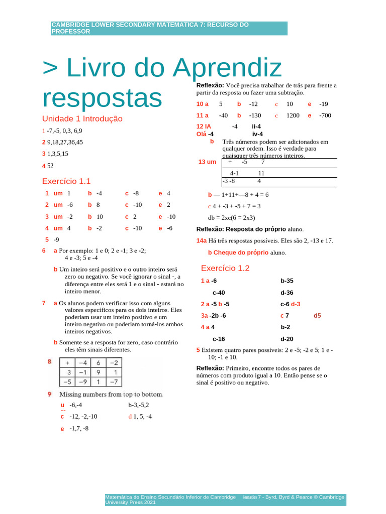 Respostas do Livro de Matemática 7º Ano | PDF | Aritmética | Matemática ...