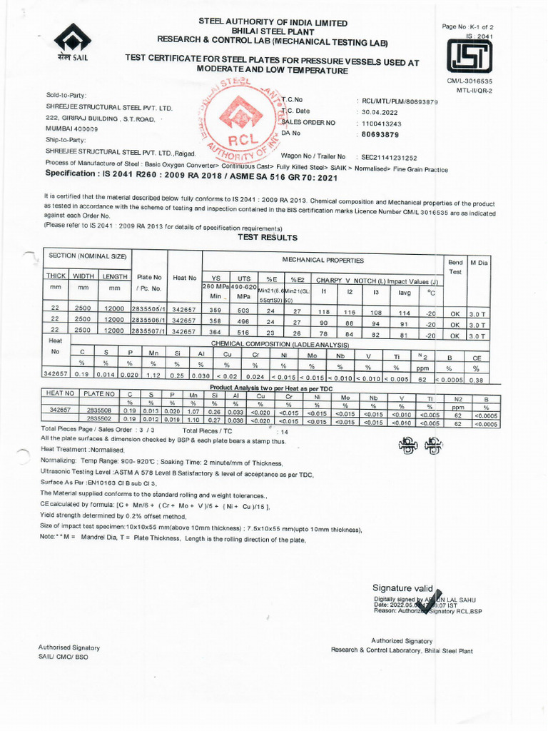 B.Q 22X2500X12000 HT-342657 Mill & Form Iv | PDF