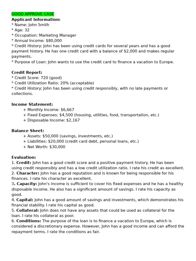 Credit Approval Decisions: Case Studies | PDF | Finance & Money ...