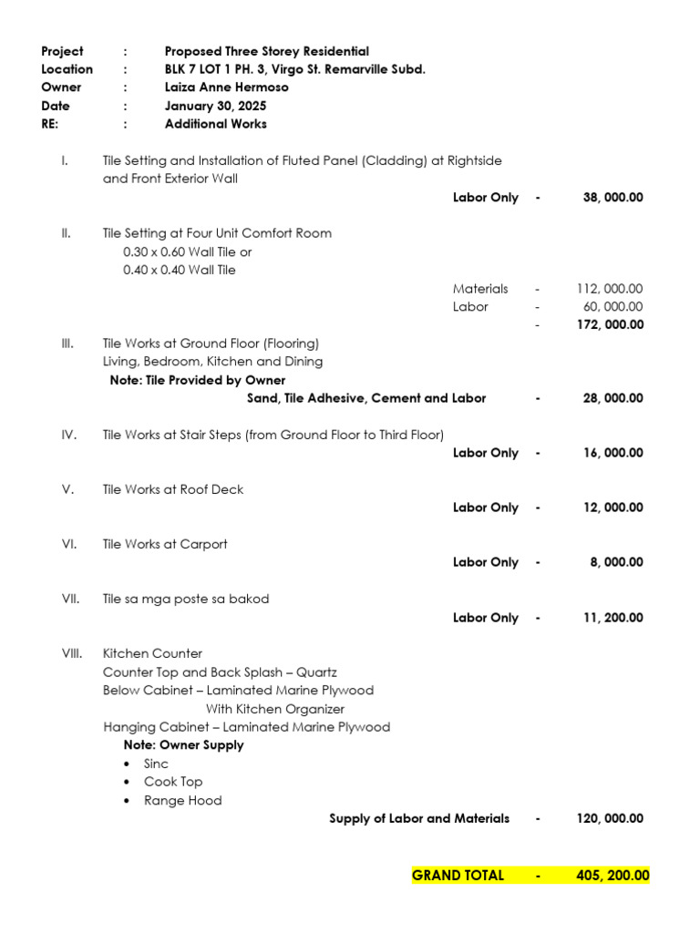 Residential Tile Installation Proposal | PDF