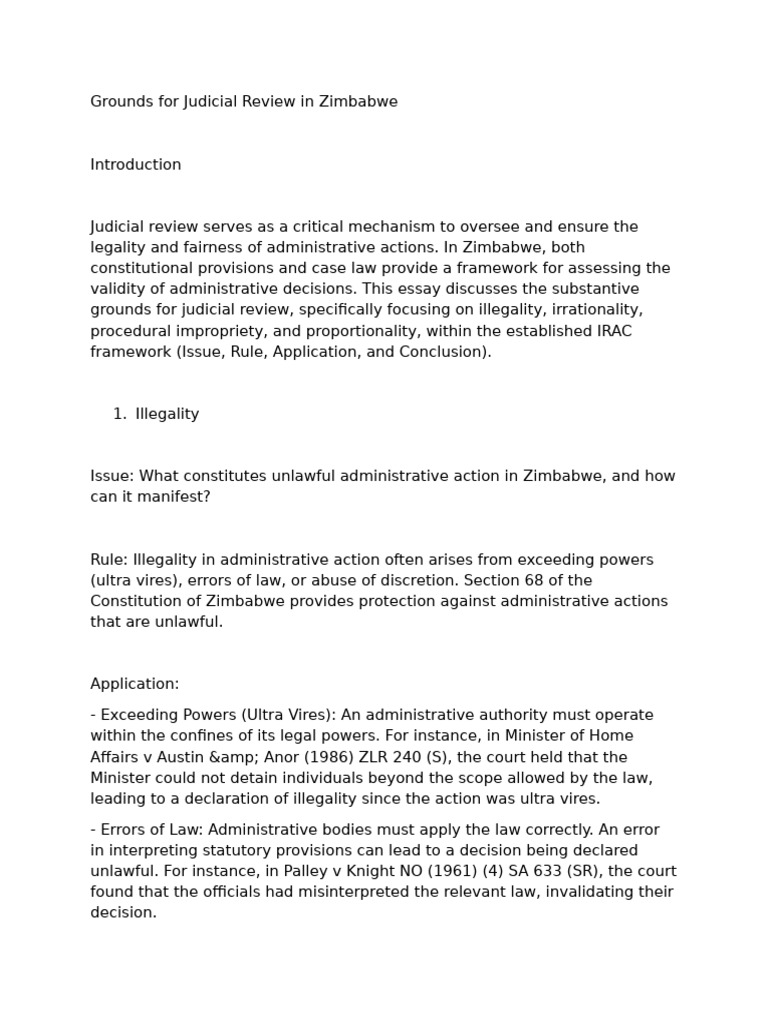 Grounds for Judicial Review in Zimbabwe | PDF | Governance | Justice