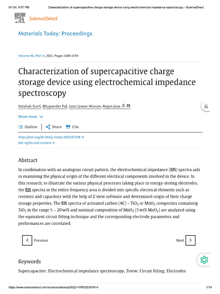 Characterization of Supercapacitive Charge Storage Device Using ...