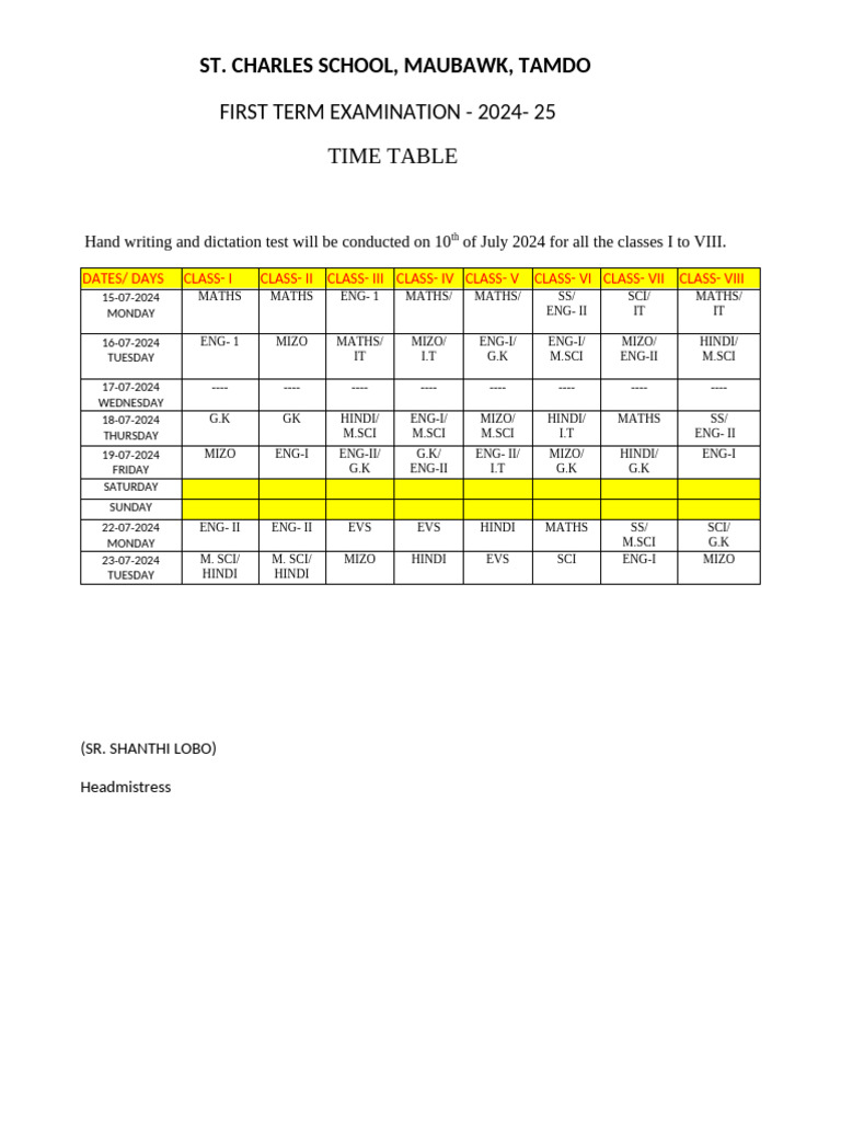 First Term Exam Timetable 2024-25 | PDF
