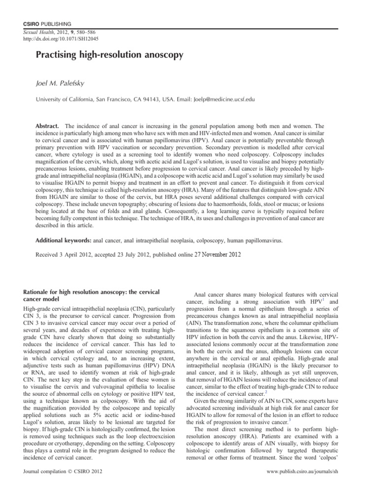 Practising High Resolution Anos | PDF | Cervical Cancer | Clinical Medicine