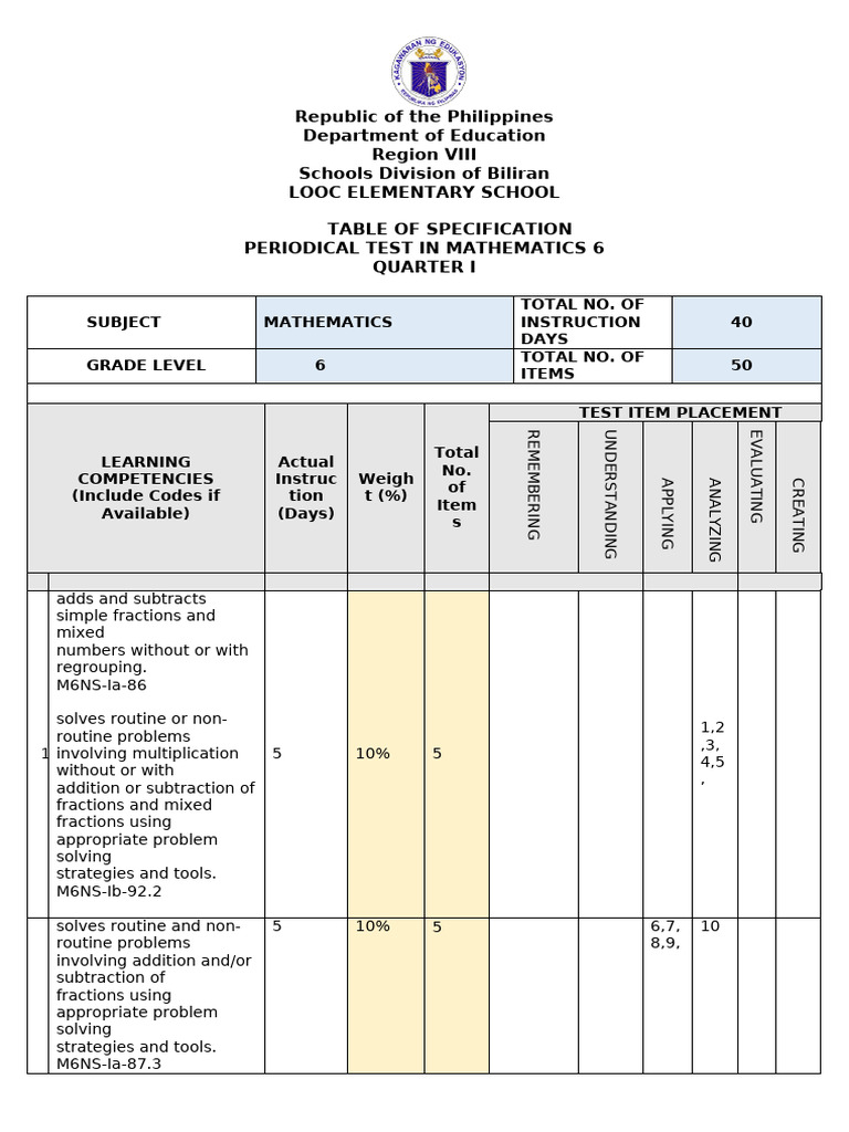 Math Periodical Test for Grade 6 | PDF | Multiplication | Decimal