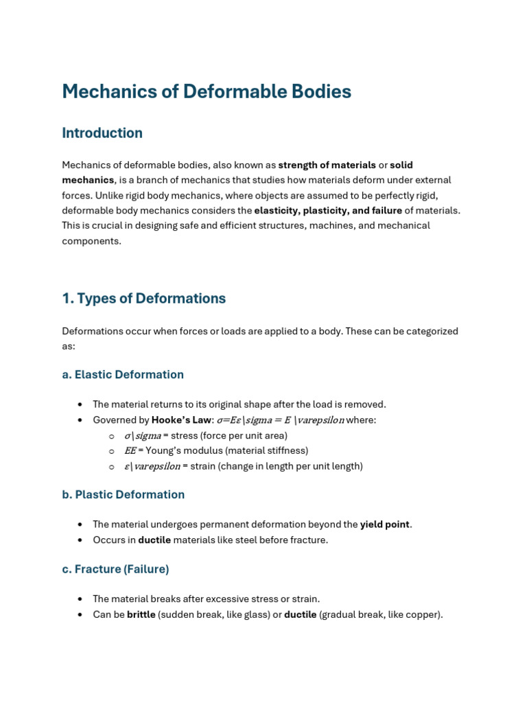 Mechanics of Deformable Bodies Explained | PDF | Deformation ...
