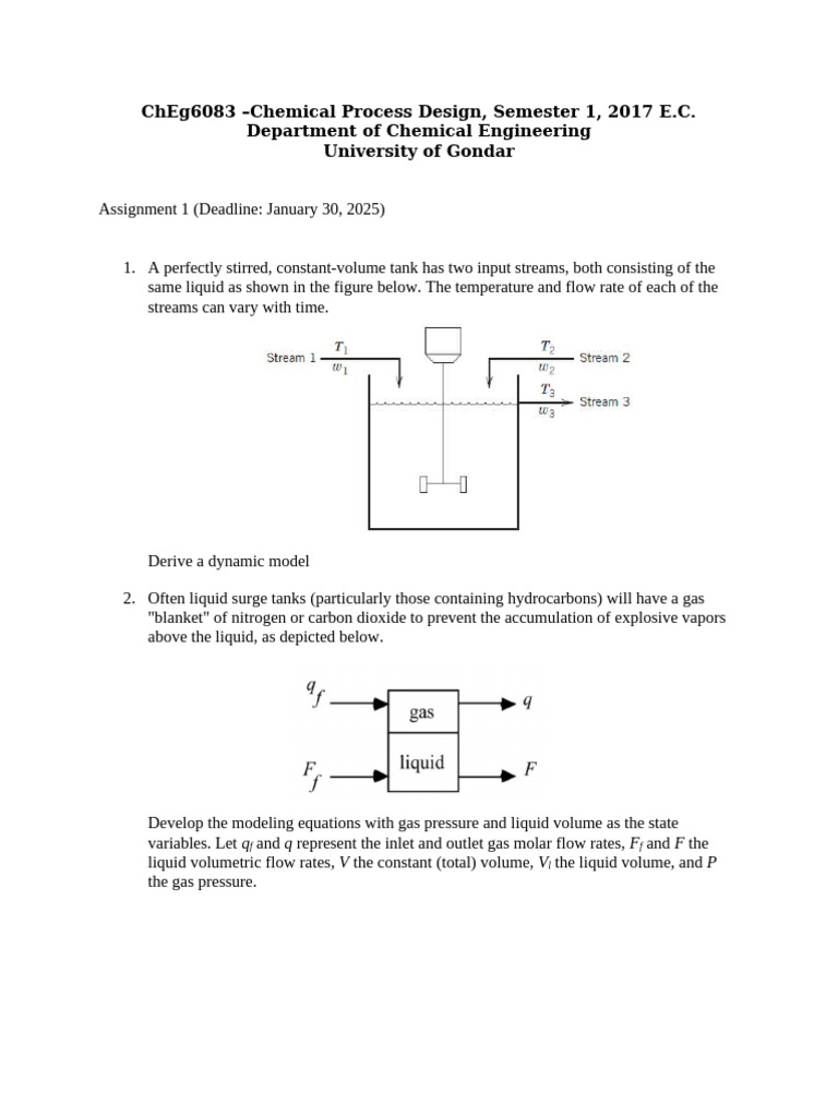 Chemical Process Design Assignment 1 | PDF