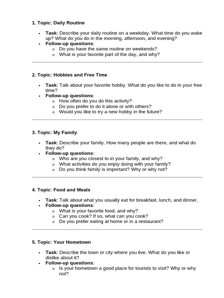 6 Speaking Topics | PDF | Vocabulary | Speech