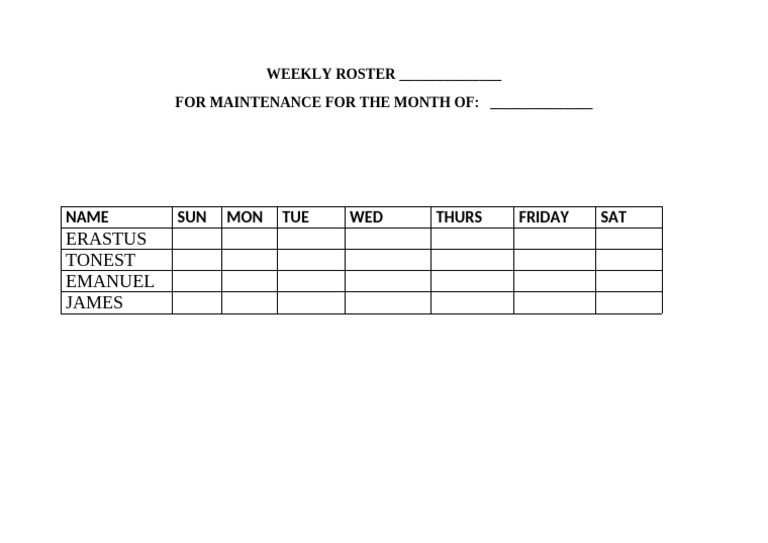 Weekly Maintenance Roster Template | PDF
