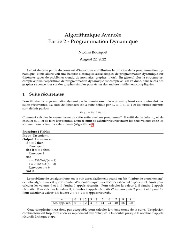 Programmation Dynamique : Concepts et Exemples | PDF | Programmation ...