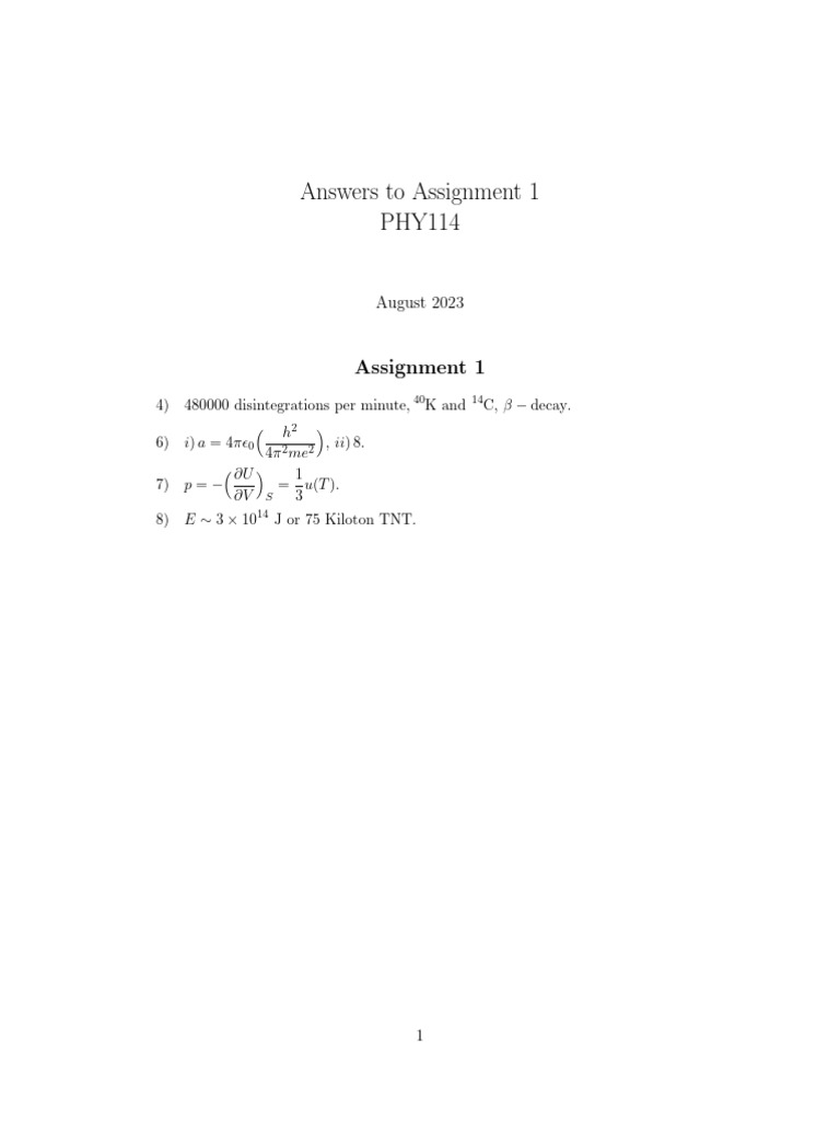 Assignment 1 Answers | PDF