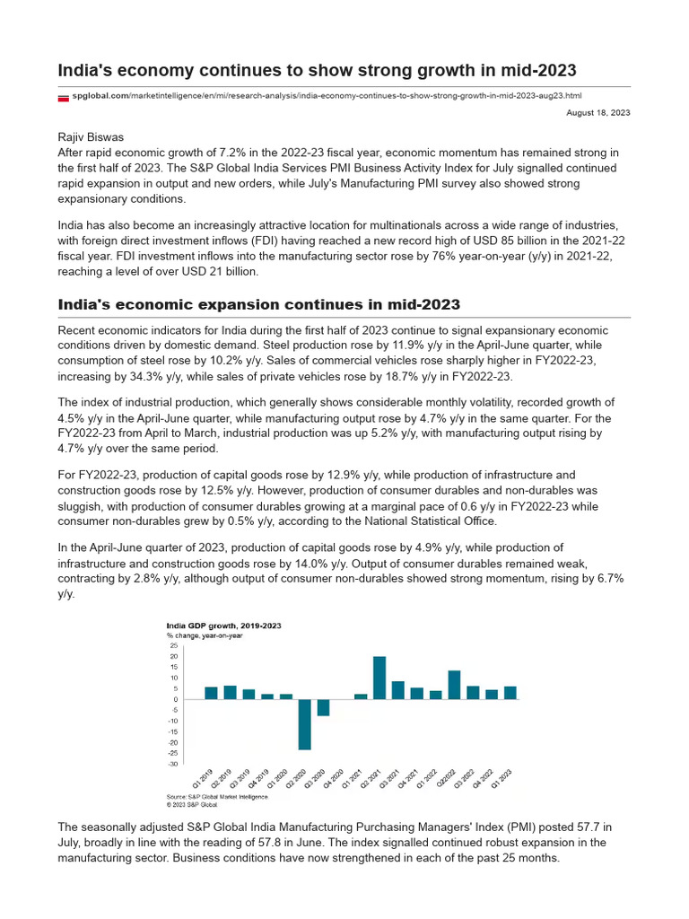 India's Economic Growth Mid-2023 Insights | PDF | Inflation | Foreign ...