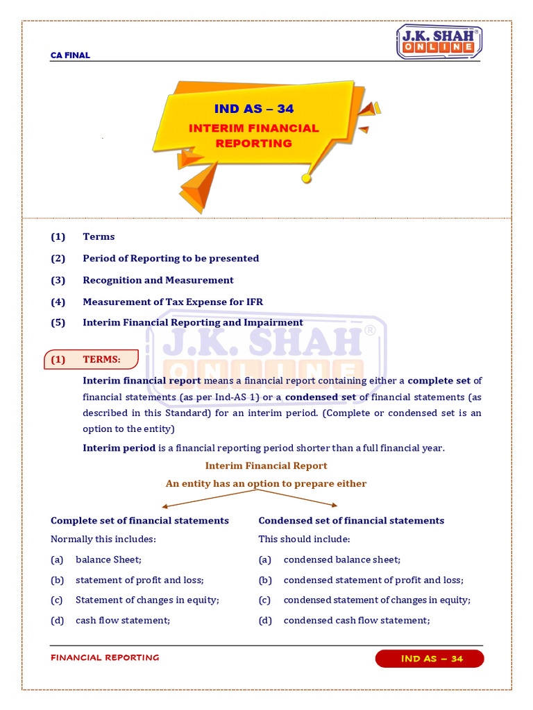 IND AS 34: Interim Financial Reporting Guide | PDF | Income Statement ...