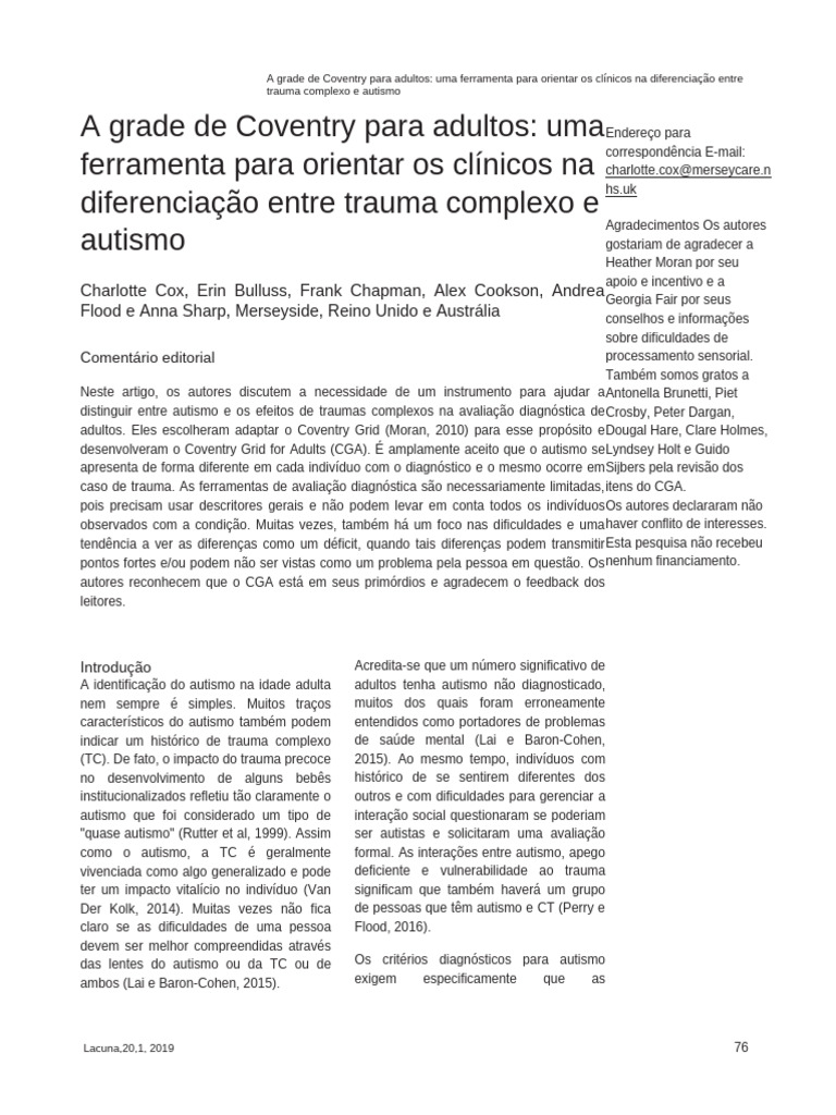 Coventry Grid: Diferença entre Autismo e Trauma | PDF | Autismo ...