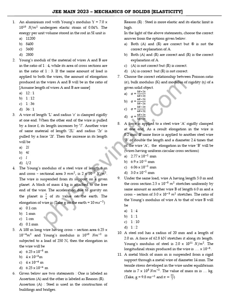 Mechanics of Solids JEE 2023 qp with solutions_watermark-1 | PDF ...