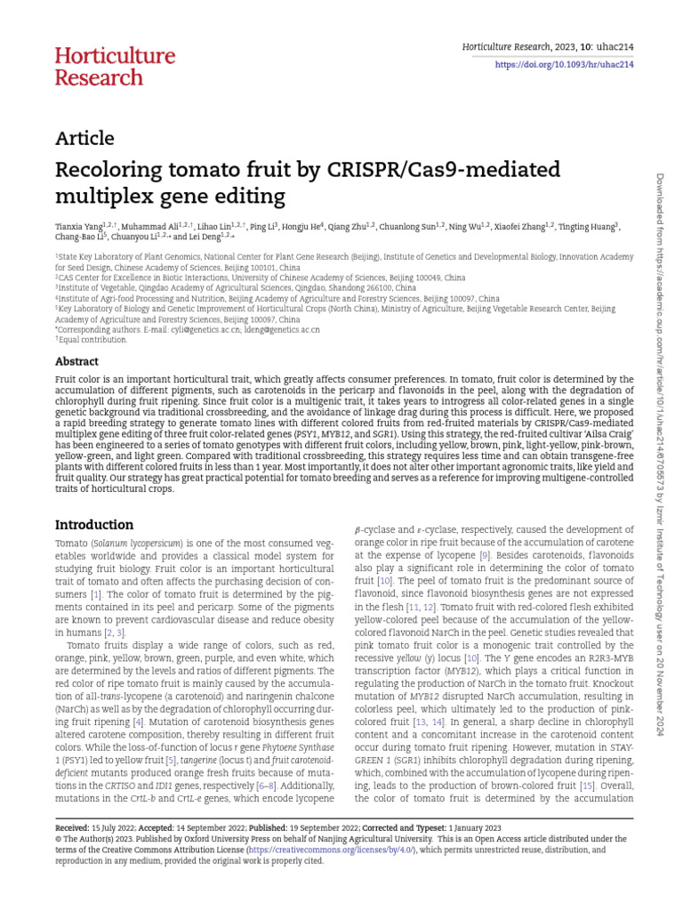 Engineering Tomato Color | PDF | Zygosity | Carotenoid