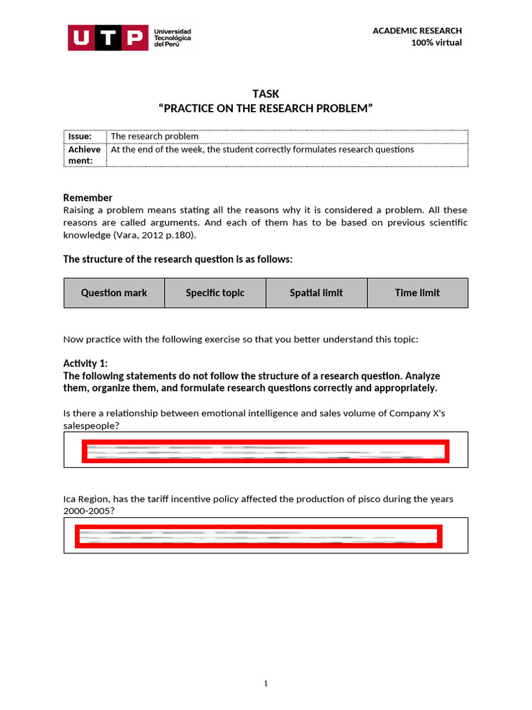 ? Week 02 - Topic 02 Task - Practice On The Research Problem | PDF ...