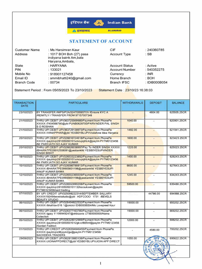 Yes Bank Account Statement Summary | PDF | Debits And Credits | Debit Card