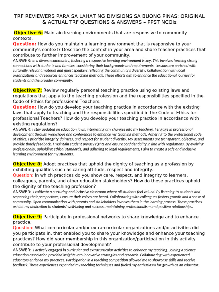 TRF Review for Educators in the Philippines | PDF | Teachers | Teaching ...